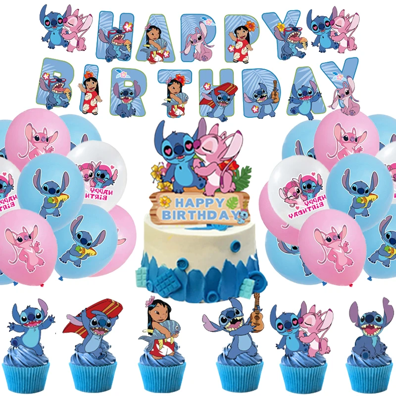 Disney Blue Stitch Birthday Decoration Cartoon Lilo And Stitch Party Balloon Tableware Set Cups Plates Kids Baby Shower Supplies