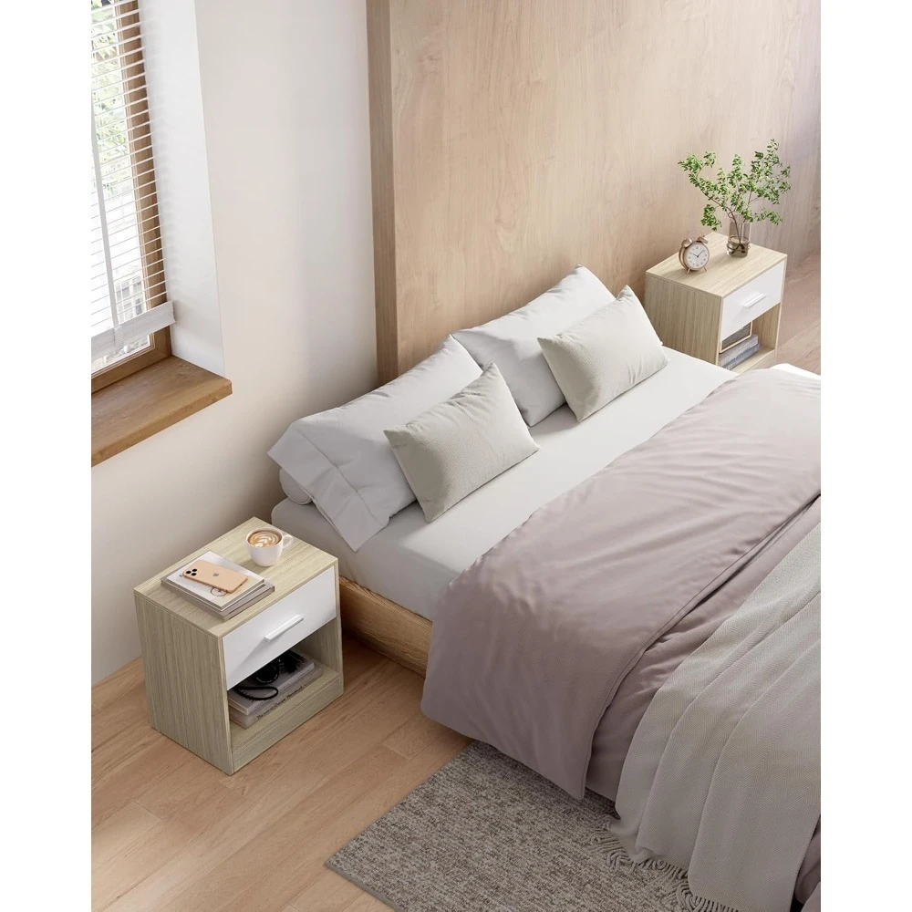 Mesita de Noche con Cajón y Asa, Mesa Auxiliar para Dormitorio y Salón #2