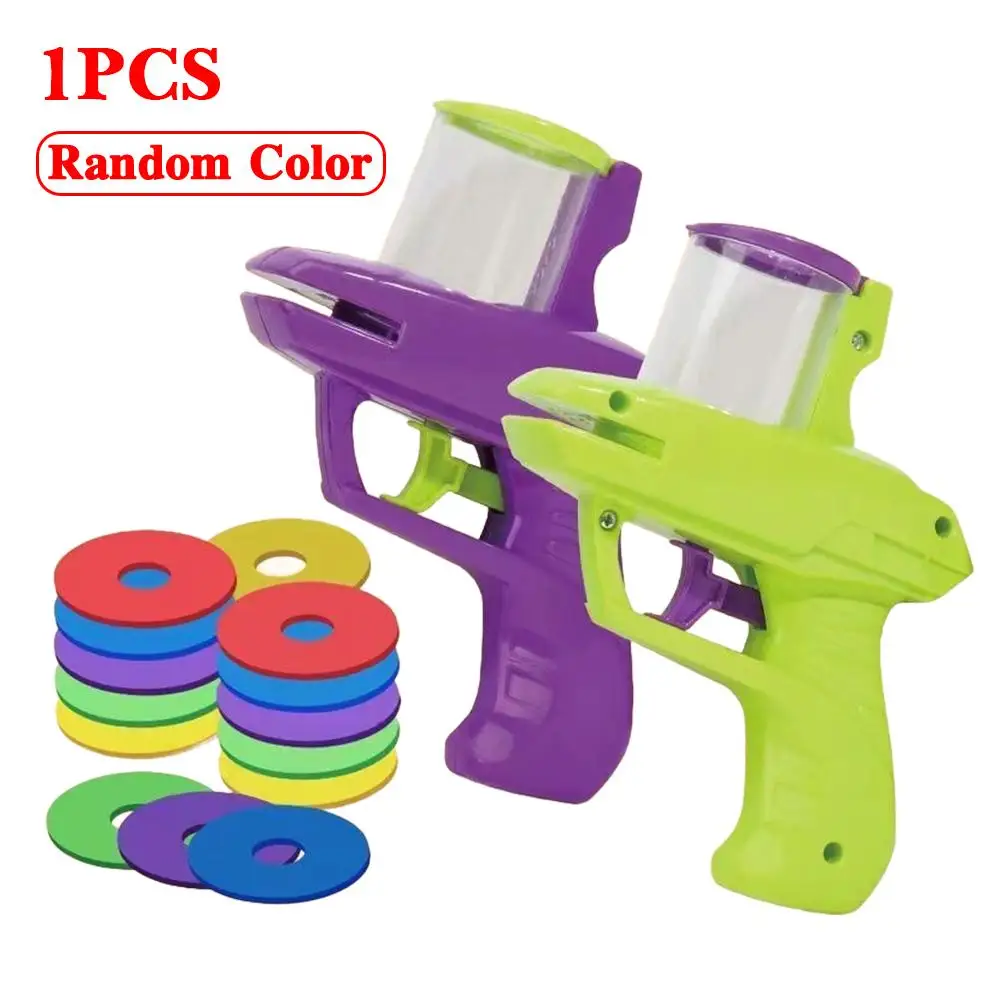 1pc Kinder Outdoor Spiel Disc Gun Spielzeug Fliegen Disc Schießen Launcher Pistole Doppel eltern-kind-Interaktive Kinder Spielzeug für jungen geschenke
