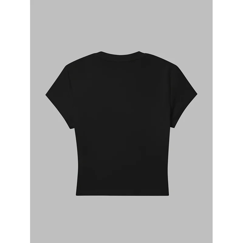 Women's Slim-Fit Crop Short-Sleeve T-Shirt - Cartoon Fun Vintage  Niche Y2K Dark Cool Minimalist Line Gothic Style Pattern Print
