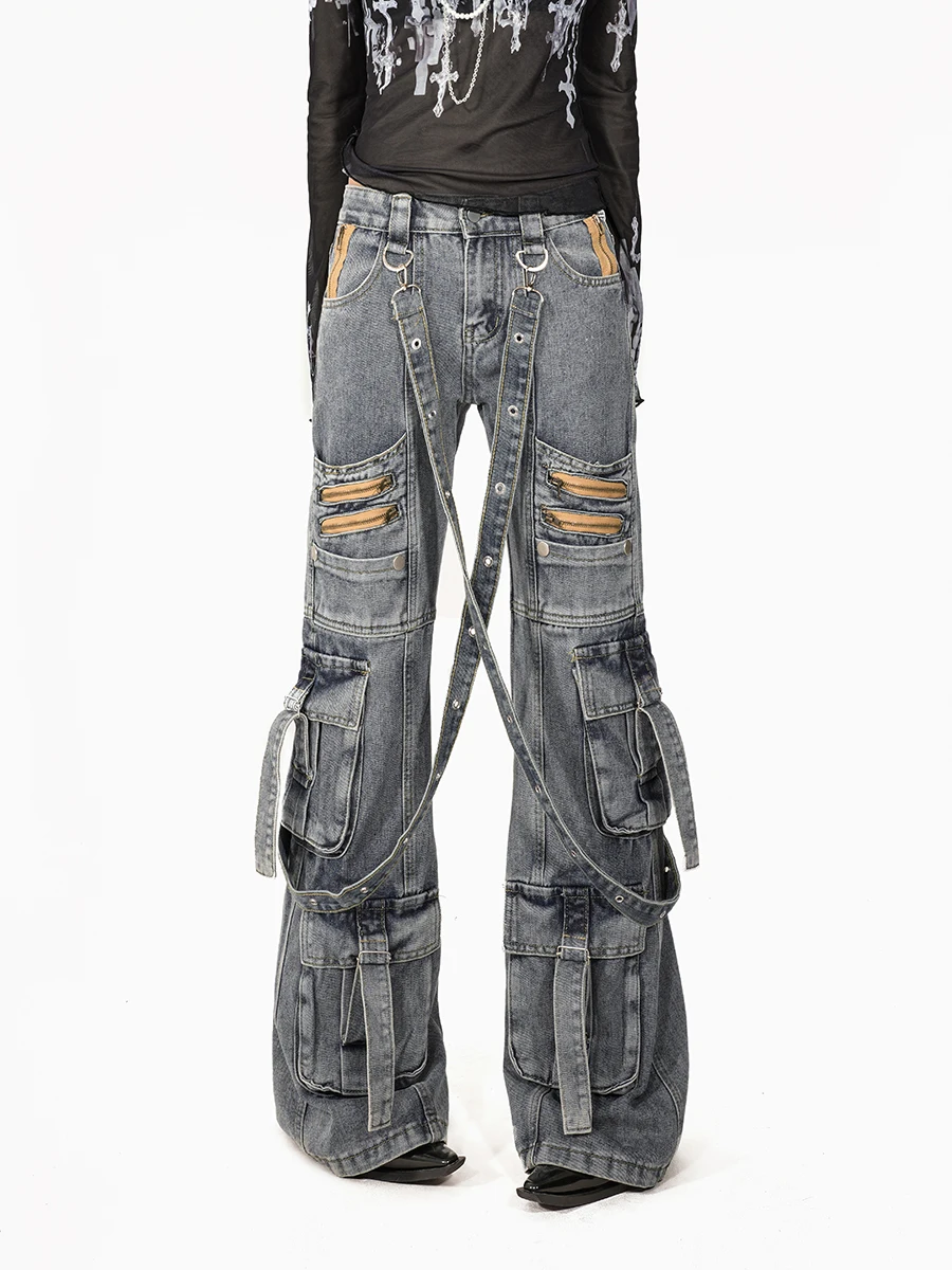 

Винтажные джинсы-клеш с низкой посадкой и широкими штанинами в стиле Y2K для женщин, джинсы-клеш из плотного денима в пол