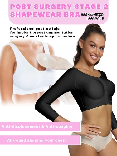 Imagen 2 del producto Sujetador moldeador firme para mujer, aumento de pecho, cirugía postoperatoria, mangas largas, parte superior del brazo, ropa moldeadora adelgazante, Tops Faja