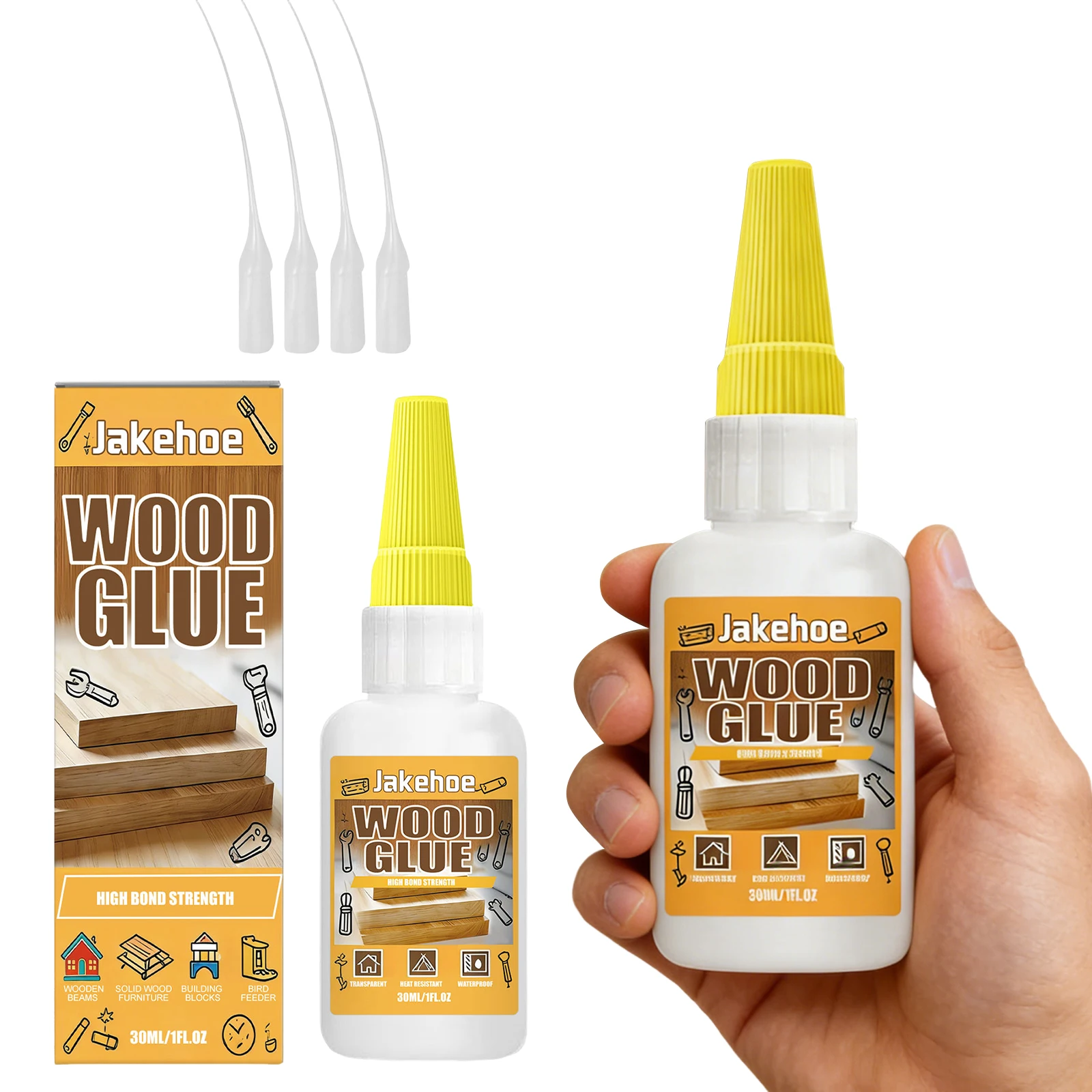 Wood Adhesive Glue with 4 Tips Wood Glue for Furniture Waterproof Strong Adhesive Fast Drying for Connecting Oak Walnut Mahogany