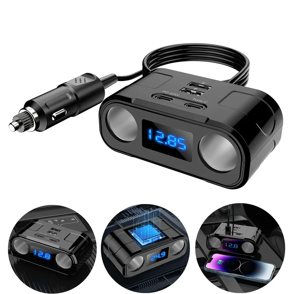 Car Cigarette Lighter Socket PD 22W USB Charger Plug 2 Socket Cigarette Lighter Adapter QC3.0 Cigarette Lighter Splitter Charger