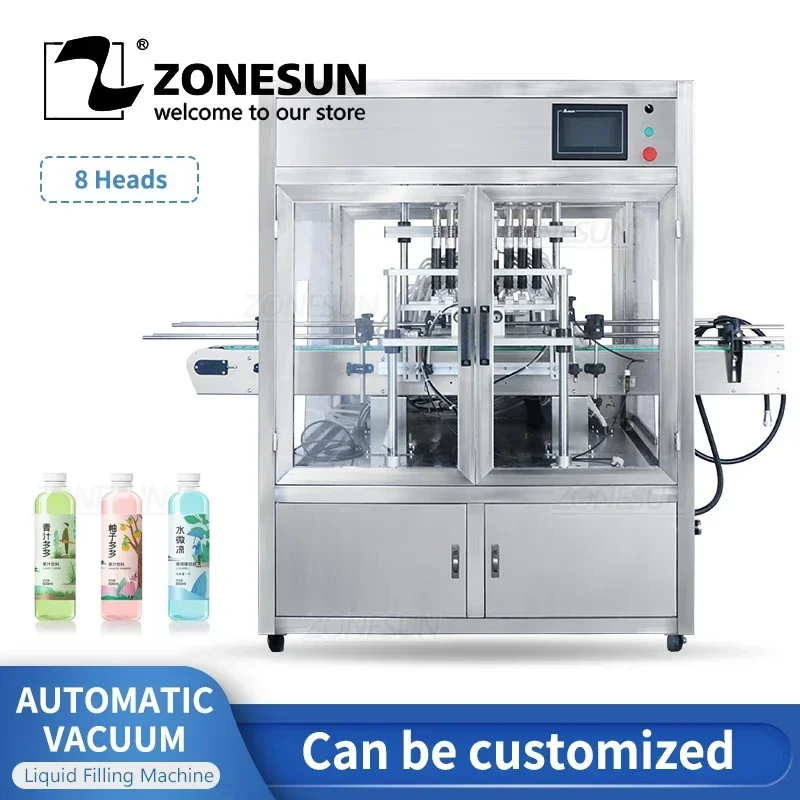 ZONESUN Automatische Vakuumfüllmaschine ZS-YTZL8A, 8 Köpfe, ätherisches Öl, Parfüm, Flüssigkeitssprühflaschen mit Staubschutz