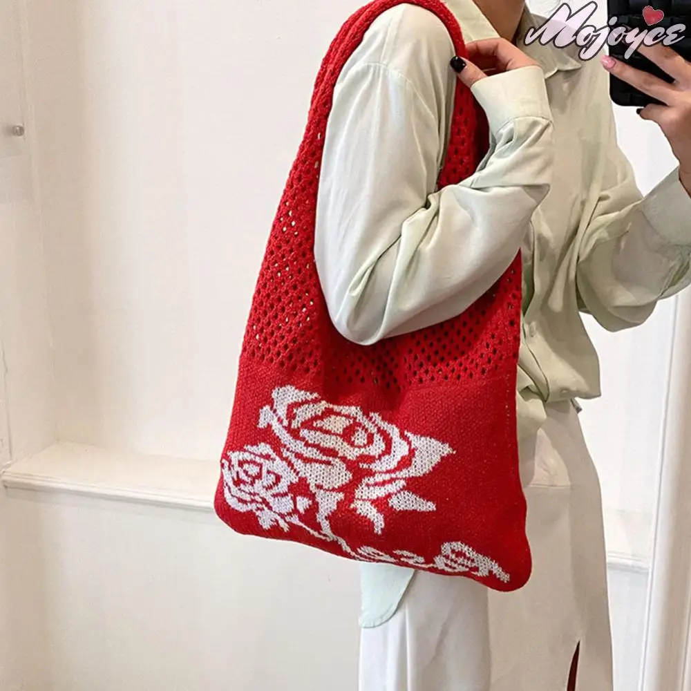 

Women Knitted Shoulder Bag Hollow Out Beach Bags Large Capacity Fashion Tote Handbags Flower Crochet Hobo Bag Cabas Outdoor Bag