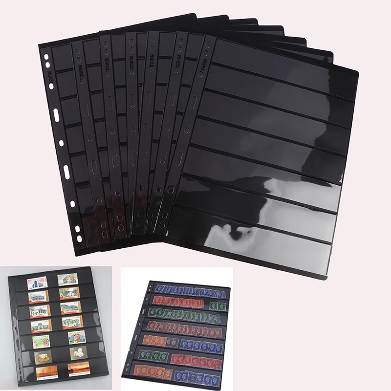10Pcs 7 Grid Postage Stamp Album Pages Coin Collection Stamps Holder Loose-leaf Plastic Stamp Storage Book