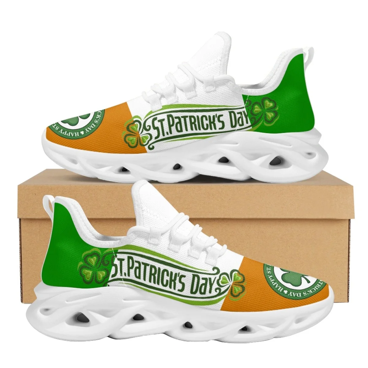 New Clover Print Platform Sneakers St. Patrick's Day Trend Vulcanized Shoes Casual Breathable Lightweight Flat Lace-up Shoes