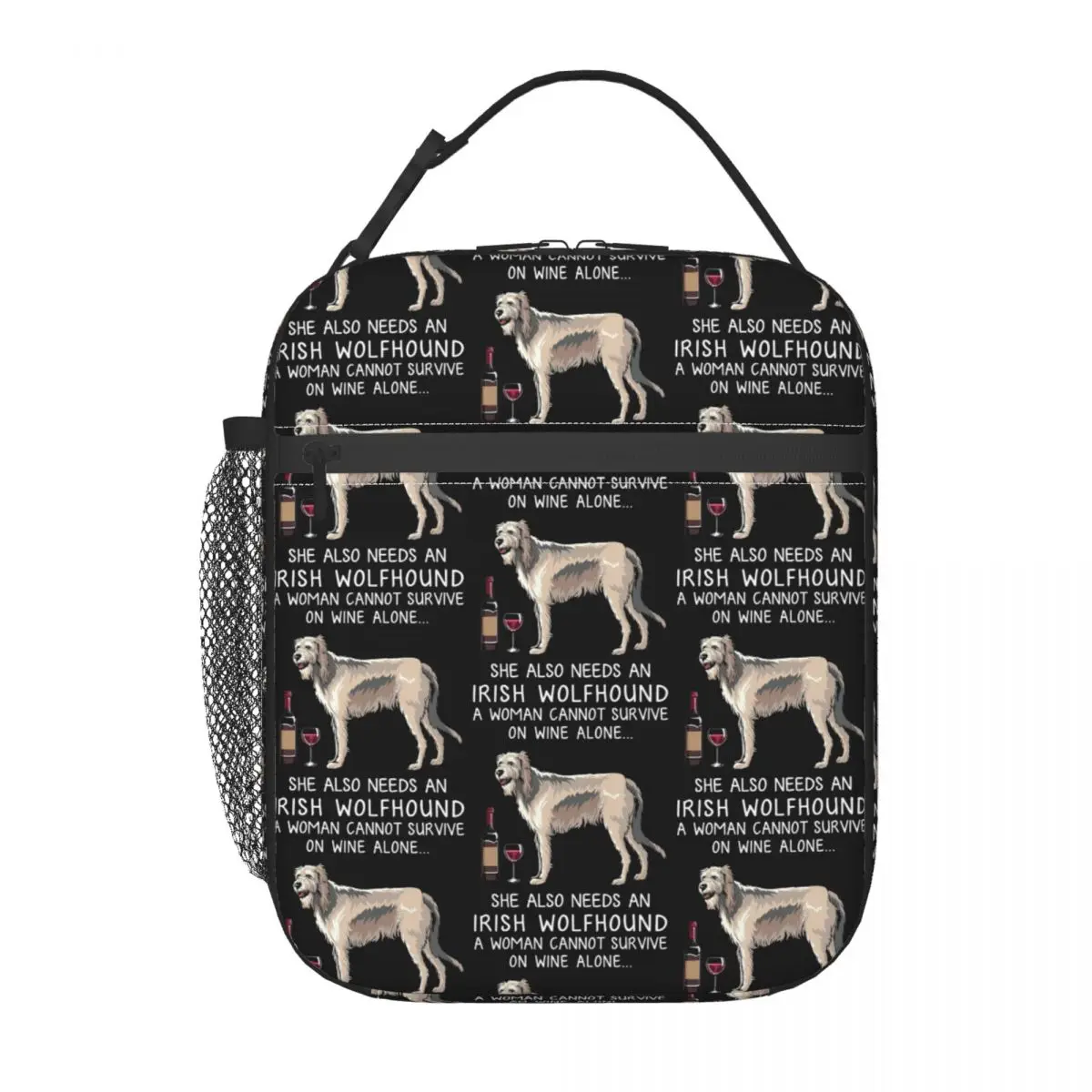 

Irish Wolfhound And Wine Funny Dog Insulated Lunch Bag for Women Children Portable Food Boxes Thermal Lunch Box Tote