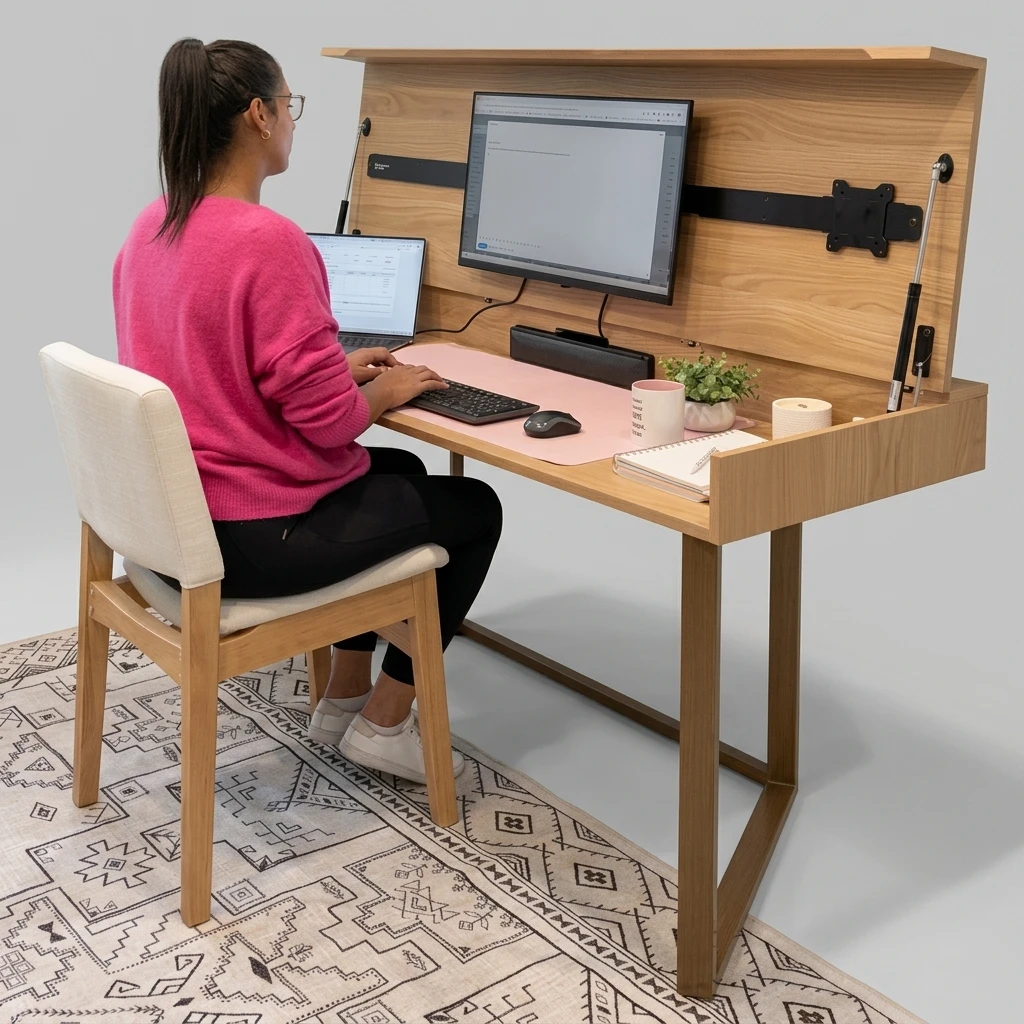 Dual Purpose Desk Dining Table Convertible Efficient Modern Wood Metal Multifunctional Home Living Room Furniture