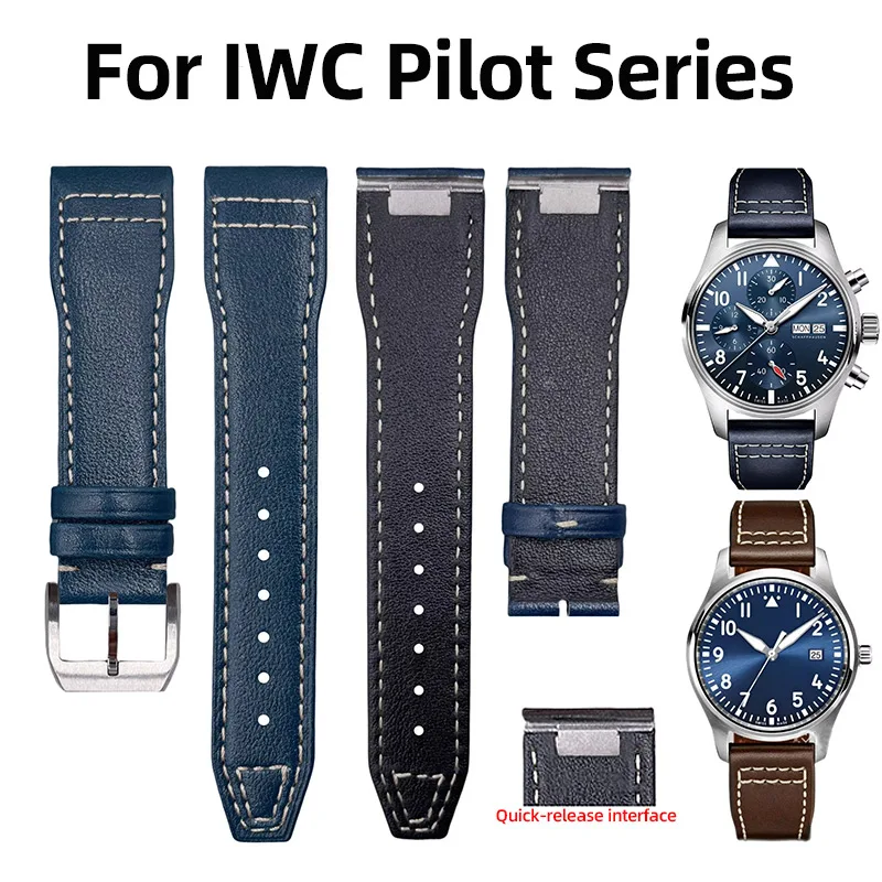 20 21mm Quick Release Italian Calfskin Strap for IWC Pilot Mark 18 Spitfire series Genuine Leather Wristband Replacement for men