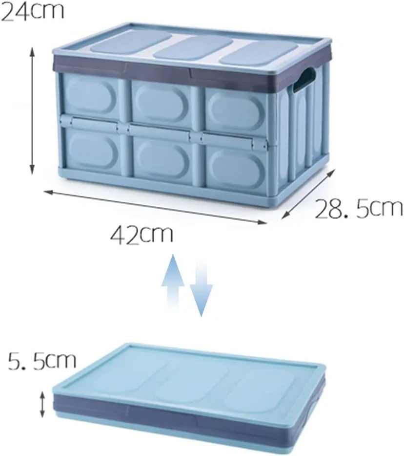 1-2 Pack 30L Collapsible Storage Box,Blue Plastic Lidded Storage Bins, Stackable Folding Utility Crates for Clothes, Toy, Books