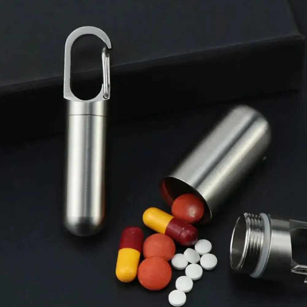 Mini Stainless Steel Sealed Capsule Waterproof Pill Box Camping Firstaid Pendant Travel Outdoor Portable Pill Case