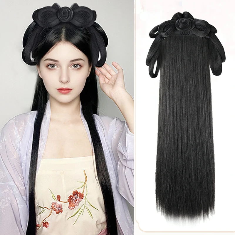 Chinese Hanfu Wig headwear lazy headband Braid Wig Integrated Ancient Style Package Hair Styling Hair Fluffy Hairstyle