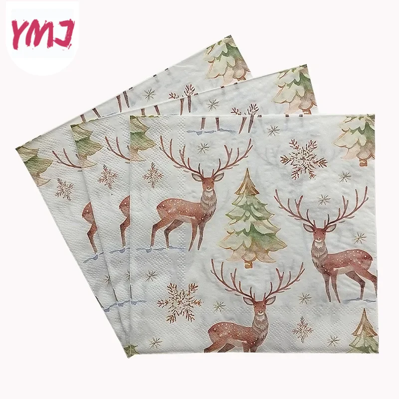 Printed Napkins Colorful Christmas Series Square Napkins Party Disposable Paper Placemats Butterfly Bart Paper 2-Ply 20pcs/Pac