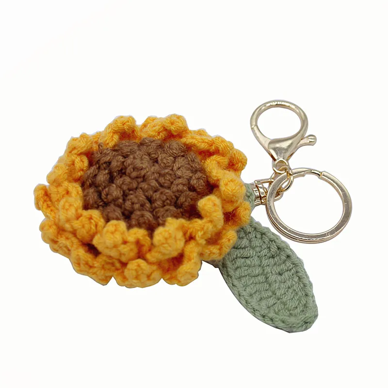 Creative Exquisite Hand-woven Pendant Woven Creative Wool Crochet Sunflower Keychain Bag Accessories Charm of Mobile Phone Gift