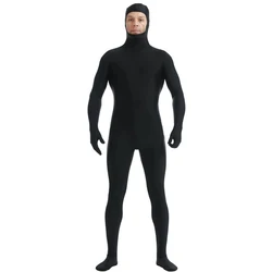 Adult Spandex Nylon Face Open Black Zentai Suit for Halloween Men Full Body Dance Unitard Cosplay Costumes Unisex Footed Cosplay