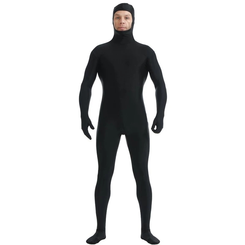 Dorosły Spandex Nylon Face Open Black Zentai Suit na Halloween Mężczyźni Full Body Dance Unitard Cosplay Kostiumy Unisex Footed Cosplay