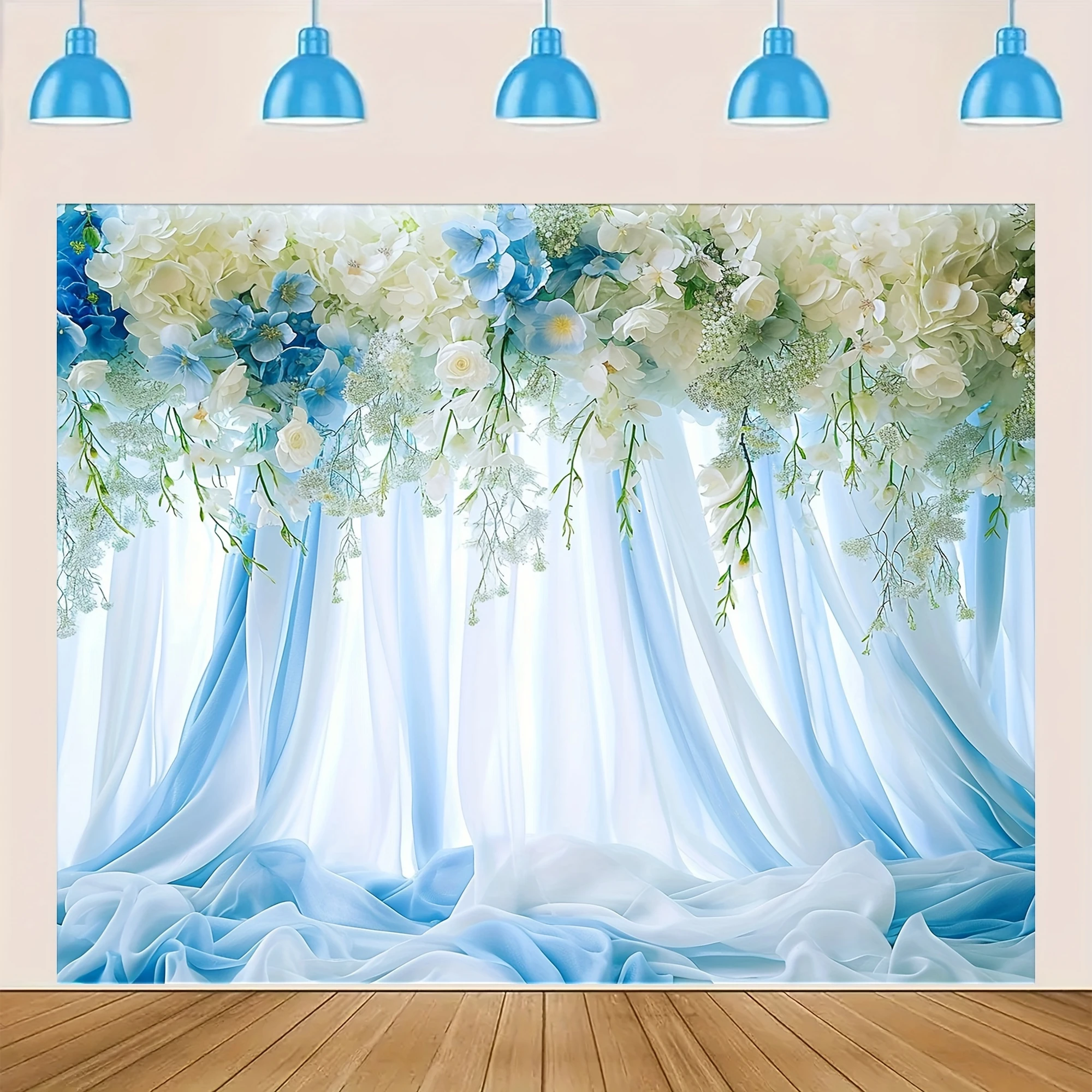 A bouquet of white and blue flowers on a spectacular background style sky blue background suitable for outdoor and home decor