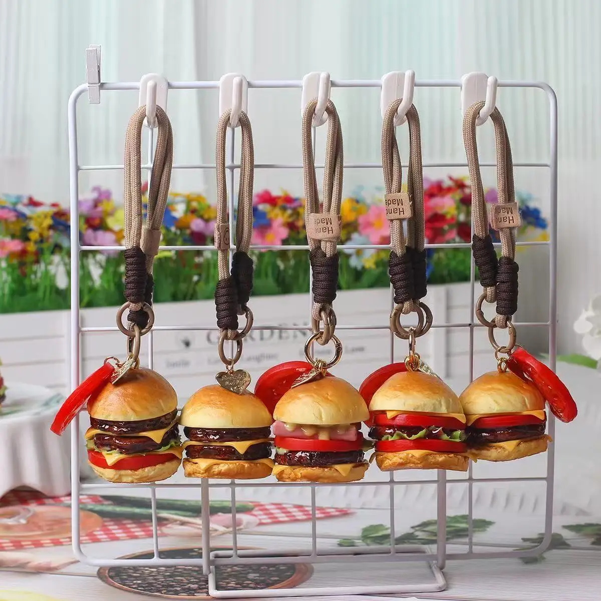 1 Realistic Cute Hamburger Bag Pendant Car Interior Ornament Hanging Decoration