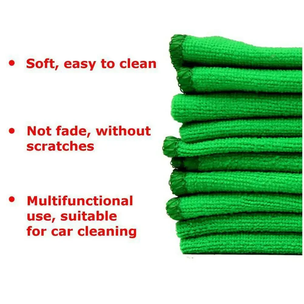 Serviettes de séchage en microcarence pour voiture, chiffon à vaisselle vert doux pour soins du corps, accessoires de lavage détaillés, 10 pièces