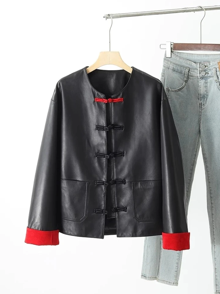 2024AW Autumn New Women High Quality Real Genuine Leather Loose Jacket Coat for Female Outerwear 2 Color