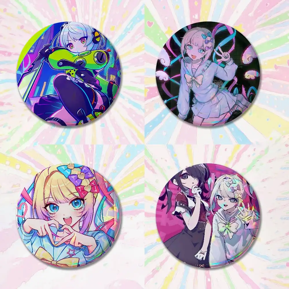 Ame N-Needy Streamer Overload 32/44/58mm Handmade Pins Round Brooch Badge Backpacks Clothes Jewelry Gifts