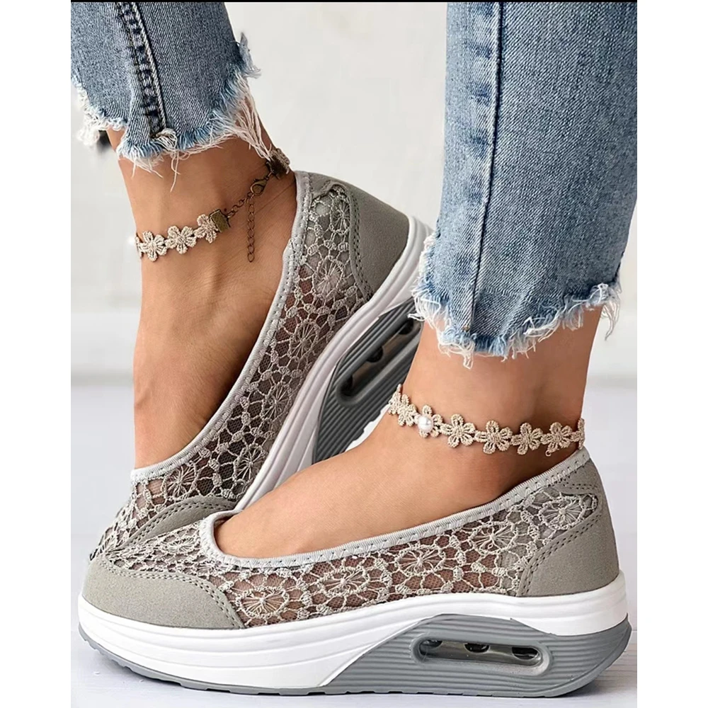 Women Flat Shoes 2024 Casual Loafers Lace Slip-on Breathable Sneakers Women Round Toe Sports Chaussures Casual Shoes for Women