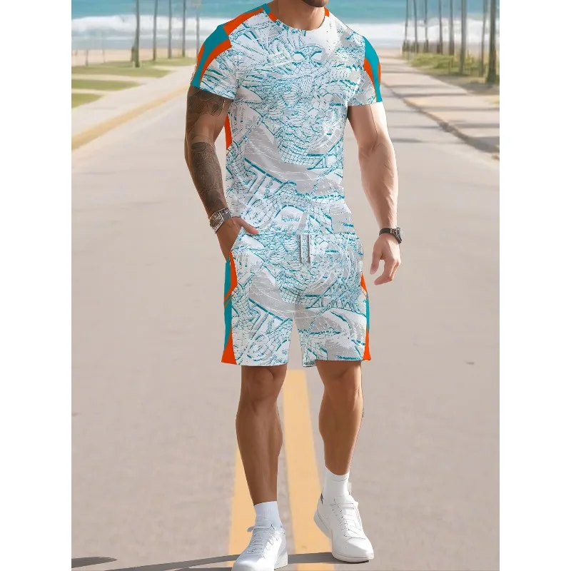 2025 Short Sleeved Shorts Set Summer Essential Creative Retro Men's Fashion New Trend Casual T-shirt 3D Digital Printing
