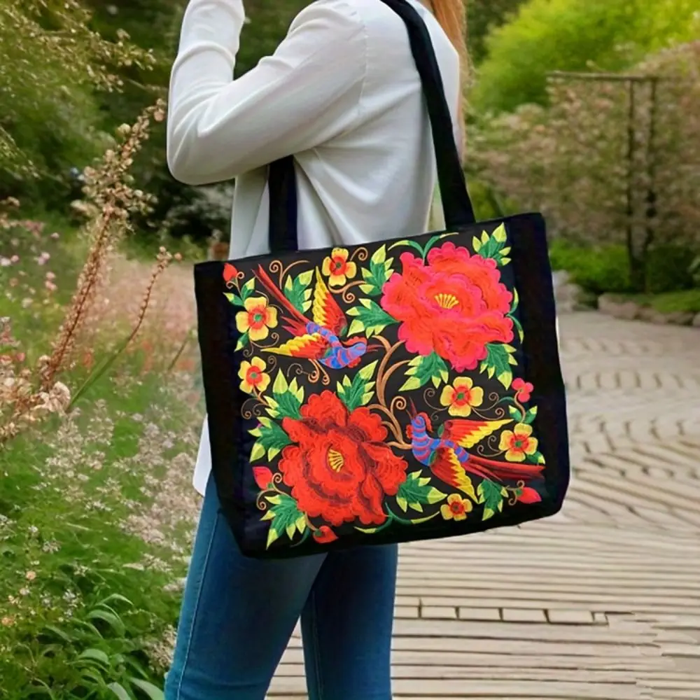 

Fashion Ethnic Style Women Shoulder Bag Canvas Colorful Embroidered Tote Bag Large Capacity Handbag Shopping Bag