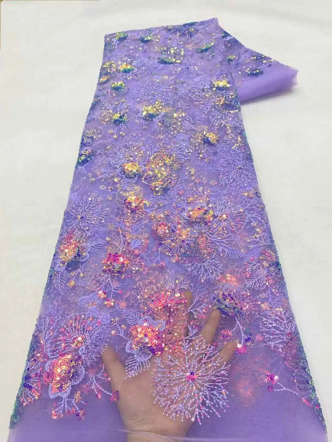 

French Mesh Tulle Lace Fabric Luxury Sequins African Net Lace Fabric 2024 High Quality Bride for Women Evening Dress