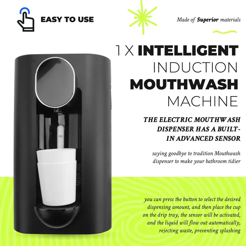 

Диспенсер для ополаскивателя для рта для ванной комнаты, 540 мл (18,26 унции), бесконтактный автоматический дозатор для ополаскивателя с магнитными чашками