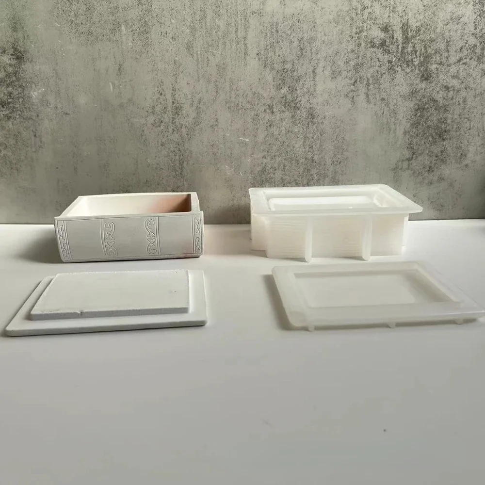 Book Shape Storage Box with Lid Silicone Silicone Molds DIY Makeup Brushes Candy Storage Box Cement Concrete Epoxy Resin Molds