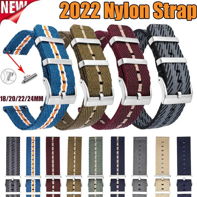 Nylon Canvas Strap 18mm 20mm 22mm 24mm Watch Band Stainless Steel Metal Buckle Hoop Men Women Woven Quick Release Wrist Bracelet