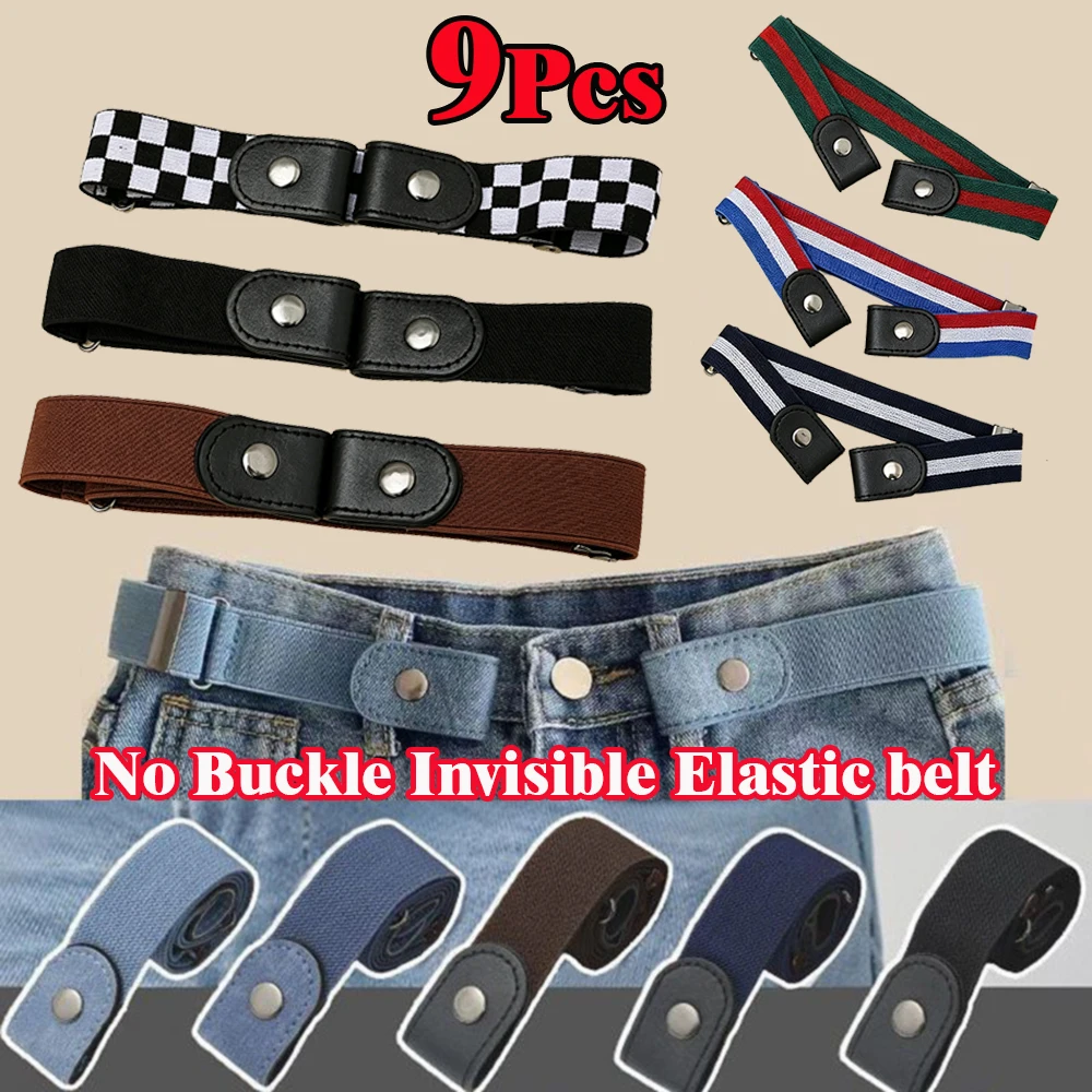 Traceless Invisible Elastic Belt Women's Belt Jeans Pants Elastic Belt No Buckle Canvas Adjustable Buckle-Free Belts for Women
