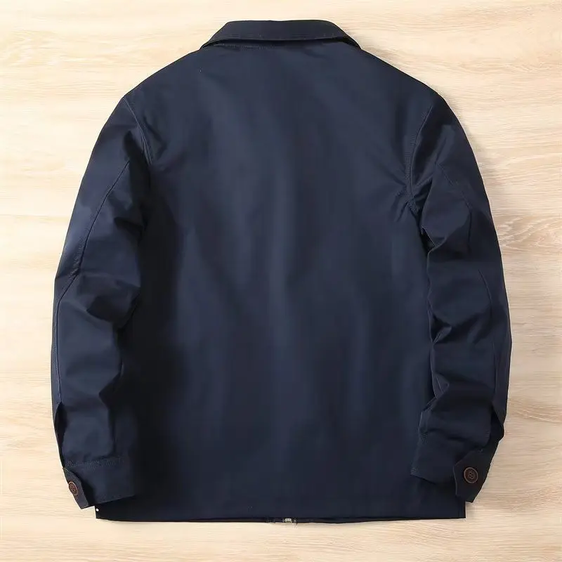 Classic American Business Collar Jacket Zipper Button Windproof  Color Spring Autumn Versatile Workwear Outerwear