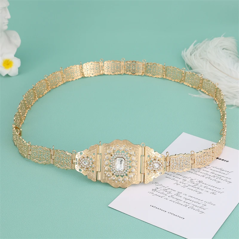 Turkish Sun spicem Chic Algeria Morocco Belt for Women Gold Color Arabian Caftan Waist Belt Crystal Bride Wedding Jewelry Body