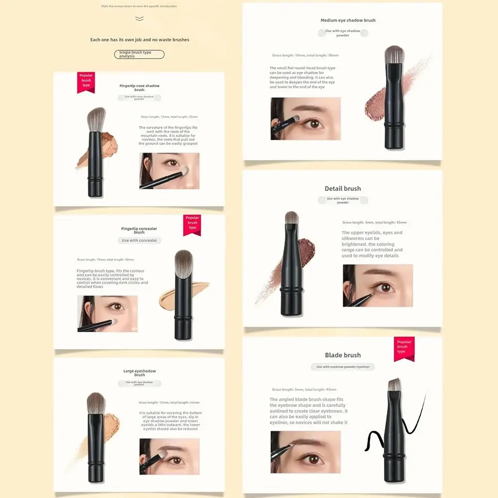 1 Zestaw Mini Pędzli do Makijażu Konturowania i Korekcyjnego Dwustronny Pędzel do Cieni do Powiek z Możliwością Odłączania 6 w 1 z Pudełkiem Narzędzie Kosmetyczne Podróżne