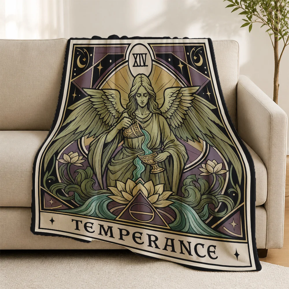 Boho Tarot Blanket Throw Spiritual Temperance Astrology Goddess Boho Home Decor Mystical Celestial Throw for Sofa Couch Accent