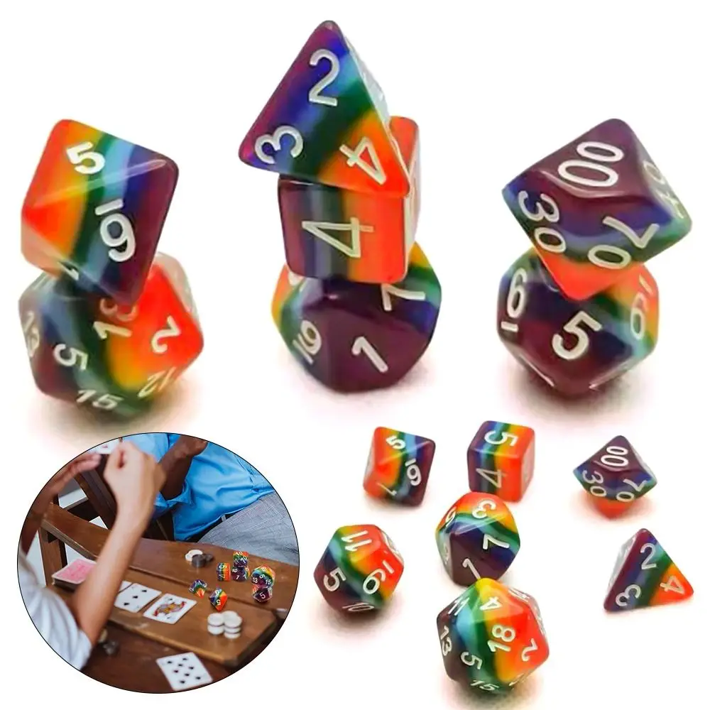 Ensemble de dés arc-en-ciel multicolores, fournitures de fête multi-utilisateurs, accessoires de jeu, loisirs, divertissement, jouets de jeu de société, 7 pièces par ensemble