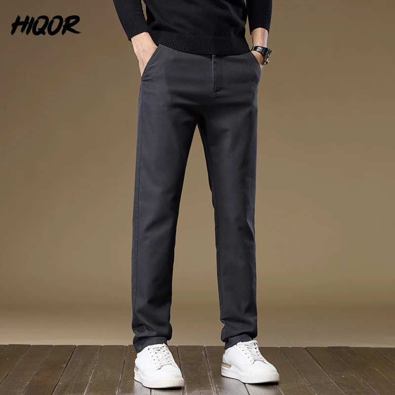 Hiqor-Calça casual larga e reta masculina, moda coreana, cinza, marrom, algodão, estilo clássico, negócio, outono, nova