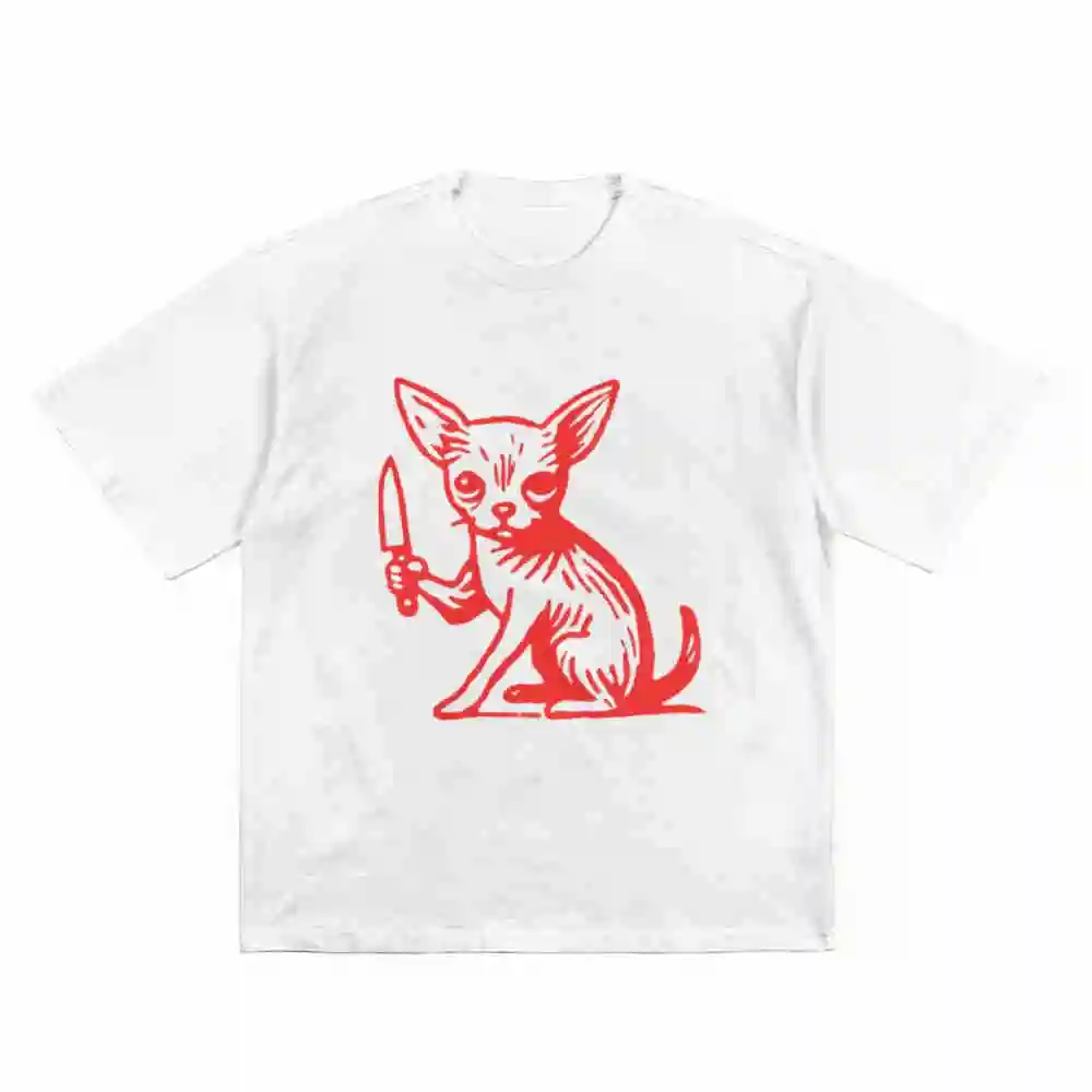 Vintage Halloween Retro Pin Up Chihuahua Knife Short Sleeve Tee 100% Cotton T-Shirt
