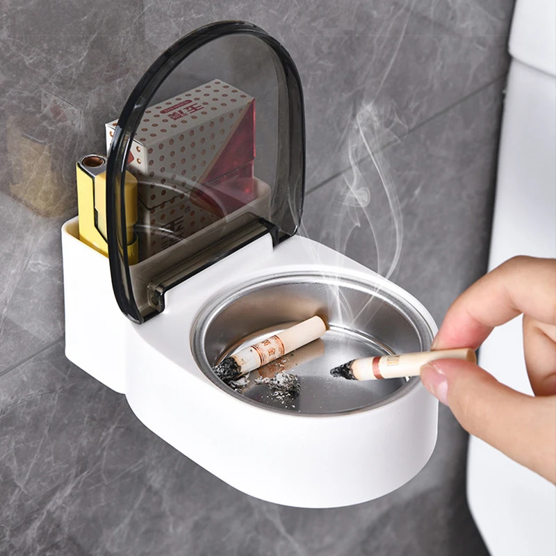 

Creative Wall-mounted Bathroom Toilet Smoky Grey Ash Tray Home Use Unique Trendy Living Room Bathroom Toilet Lid High Ash Tray