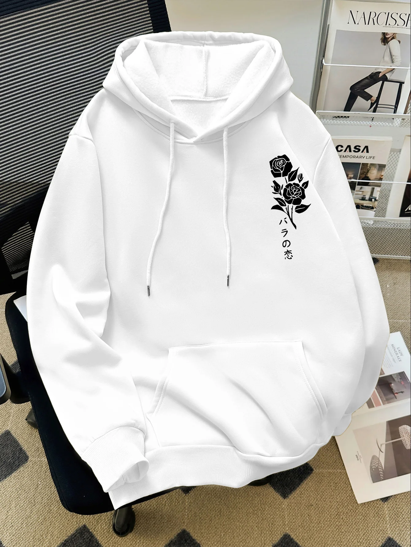 Fall/Winter Men's and Women's Fashion Floral-Printed, Letter-Style, Simple Patterned, Plush Hooded Sweatshirt Streetwear