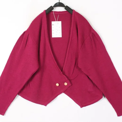 

Sweet Vintage Hooked Flower Woolen Sweater Overhead Coat Harajuku Style Loose Fit Long Sleeve V-Neck Button-Up Single Piece