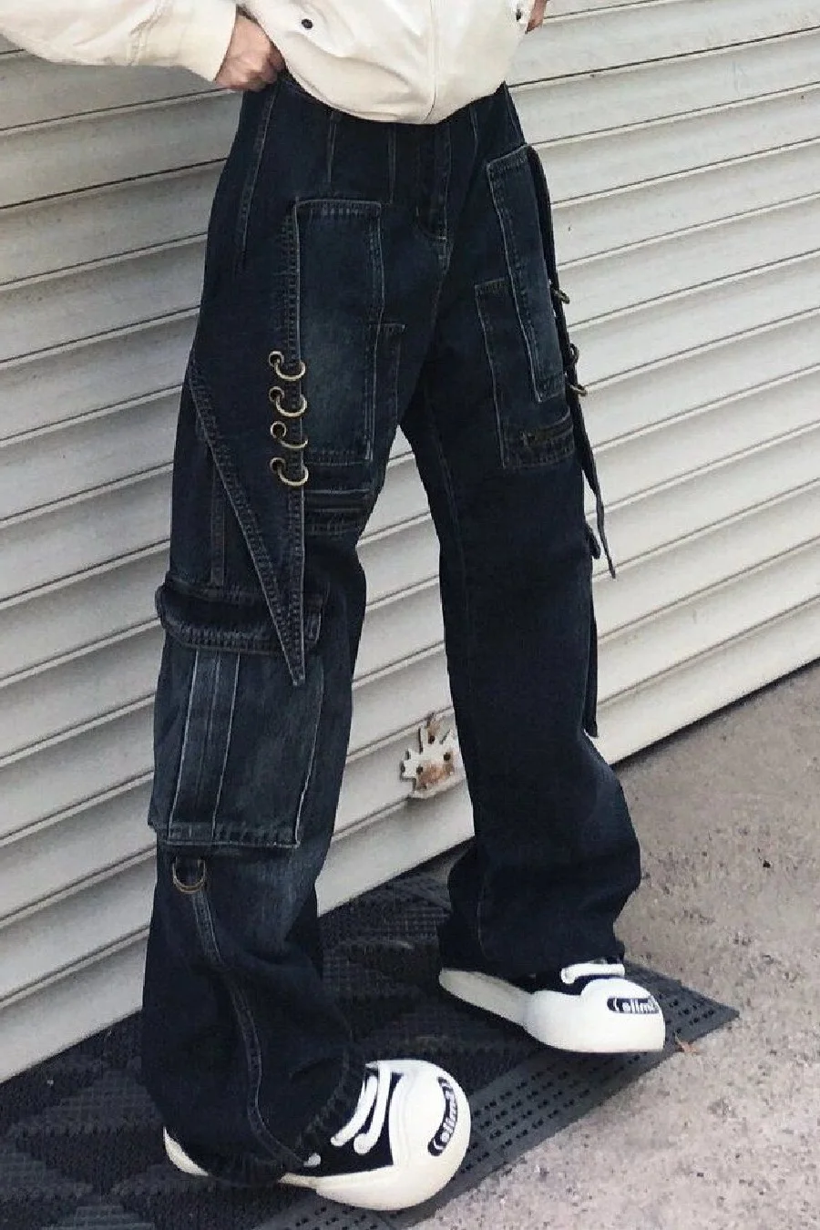 

American High Street Thickened Pocket Jeans Design New High-Waist Straight Loose Wide-Leg Floor-Moving Work Trousers