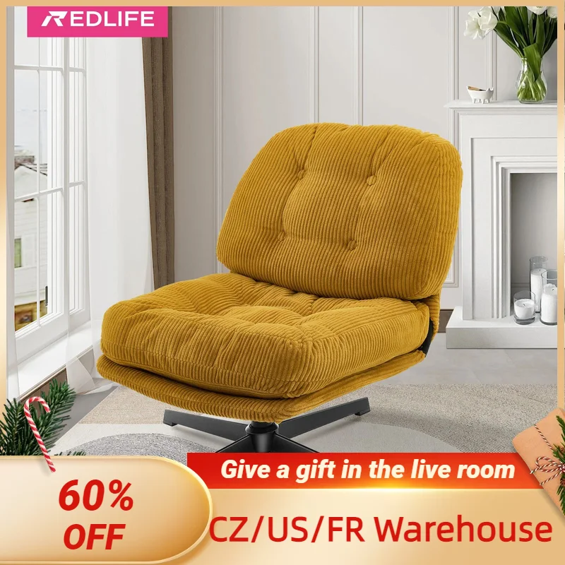 Redlife-Modern Foldable Accent Chair, 360 ° Swivel Tufted Chair, Upholstered Lounge Chair, w/ Thickened Cushion for Living Room