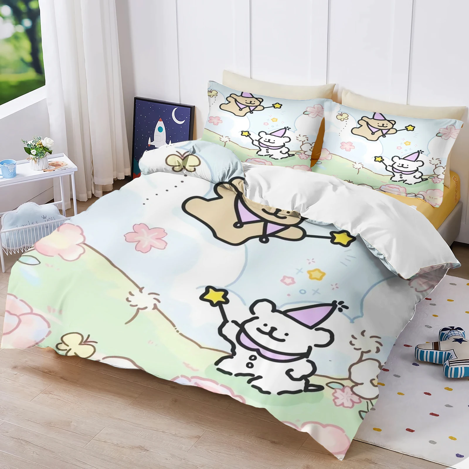 Line Puppy Duvet Cover Bedroom 3D Cute Printing Children's Gift Adult  2/3pcs Various sizes Bedding Set (Contains no fillers)