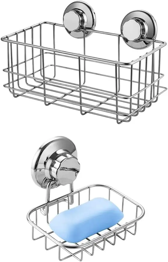 

Полка-органайзер для душа на присосках, настенная полка для ванной, держатель для мыла на вакуумной присоске, мыльница-поддон для кускового мыла и губки