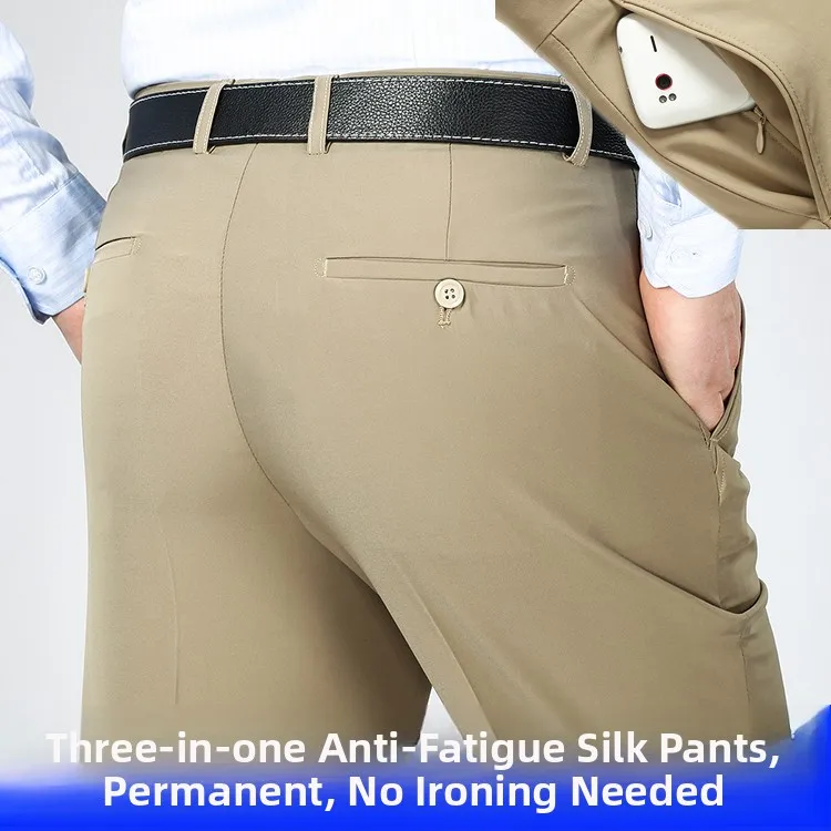 

Spring Silk High Waist Casual Leisure Trousers Ultra Draped Busin West Pants Thin Suit Pants New Thin Middlle Age Men's